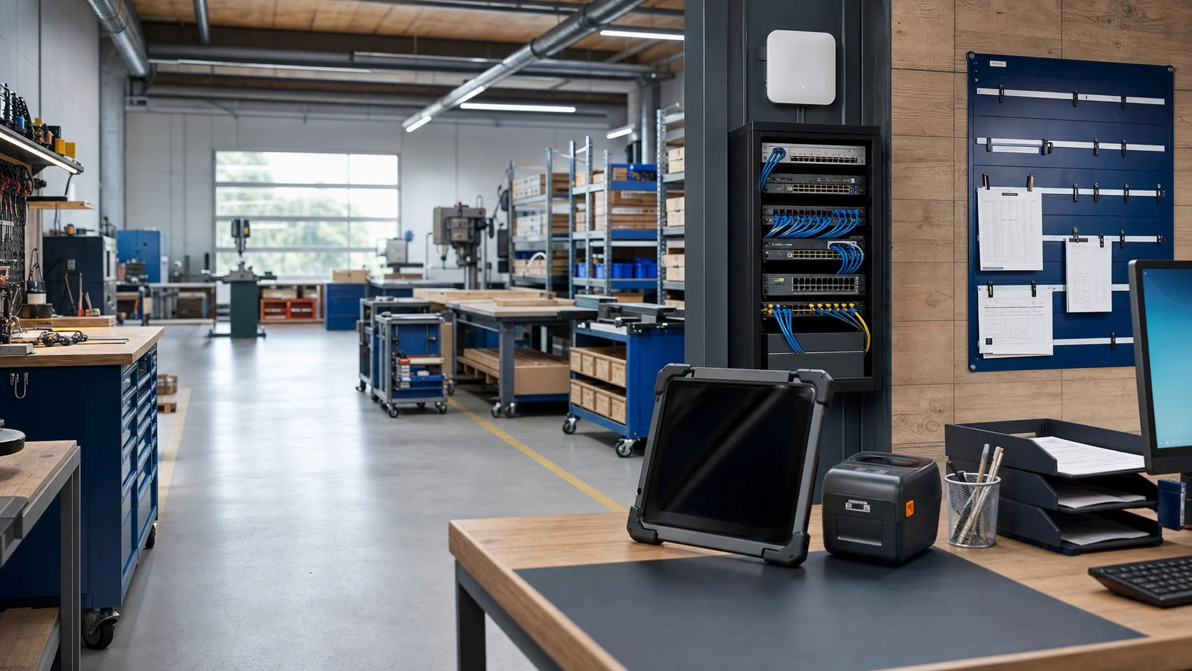 Werkstatt und Produktion mit stabiler Netzwerk- und Geräte-Infrastruktur
